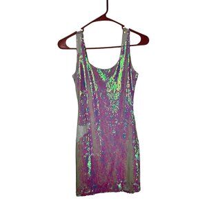Charlotte Russe Iridescent Sequin Mini Dress XS White Multicolor